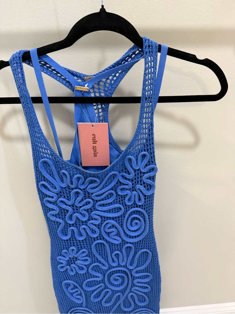 Blue Crochet Midi Dress with Floral Motif - Picture 3 of 4